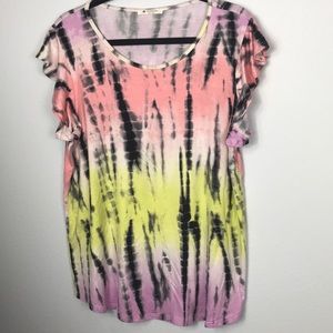 Pastel Ruffle Sleeve Tie Dye Top. NWOT